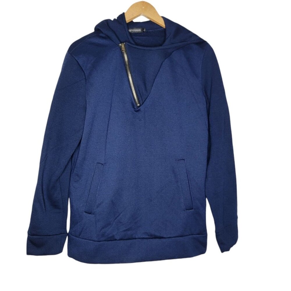 Emporio Armani Navy Blue‎ Asymmetrical Zip Pullover Sweater Men's Large L